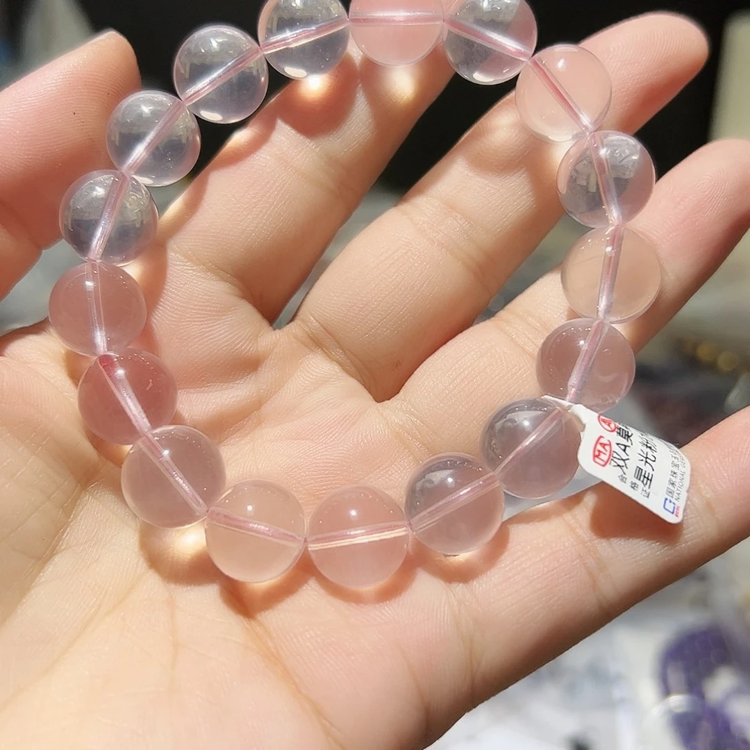 水晶手链未镶嵌六角星光粉水晶12毫米3号