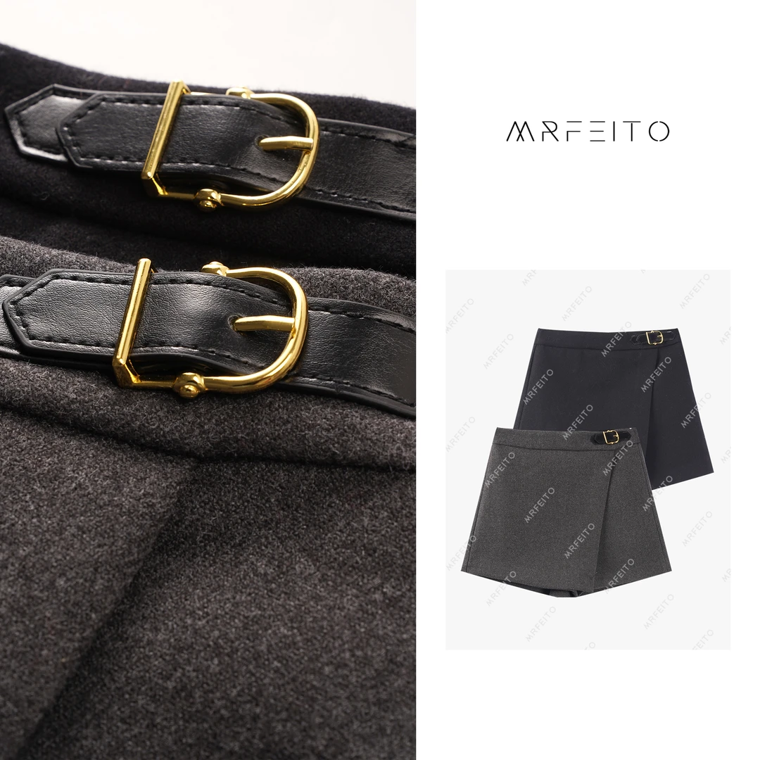 MRFEITO【罗曼蒂克】高腰侧搭扣袢开片式显瘦A字版短裙H87Q01D30376