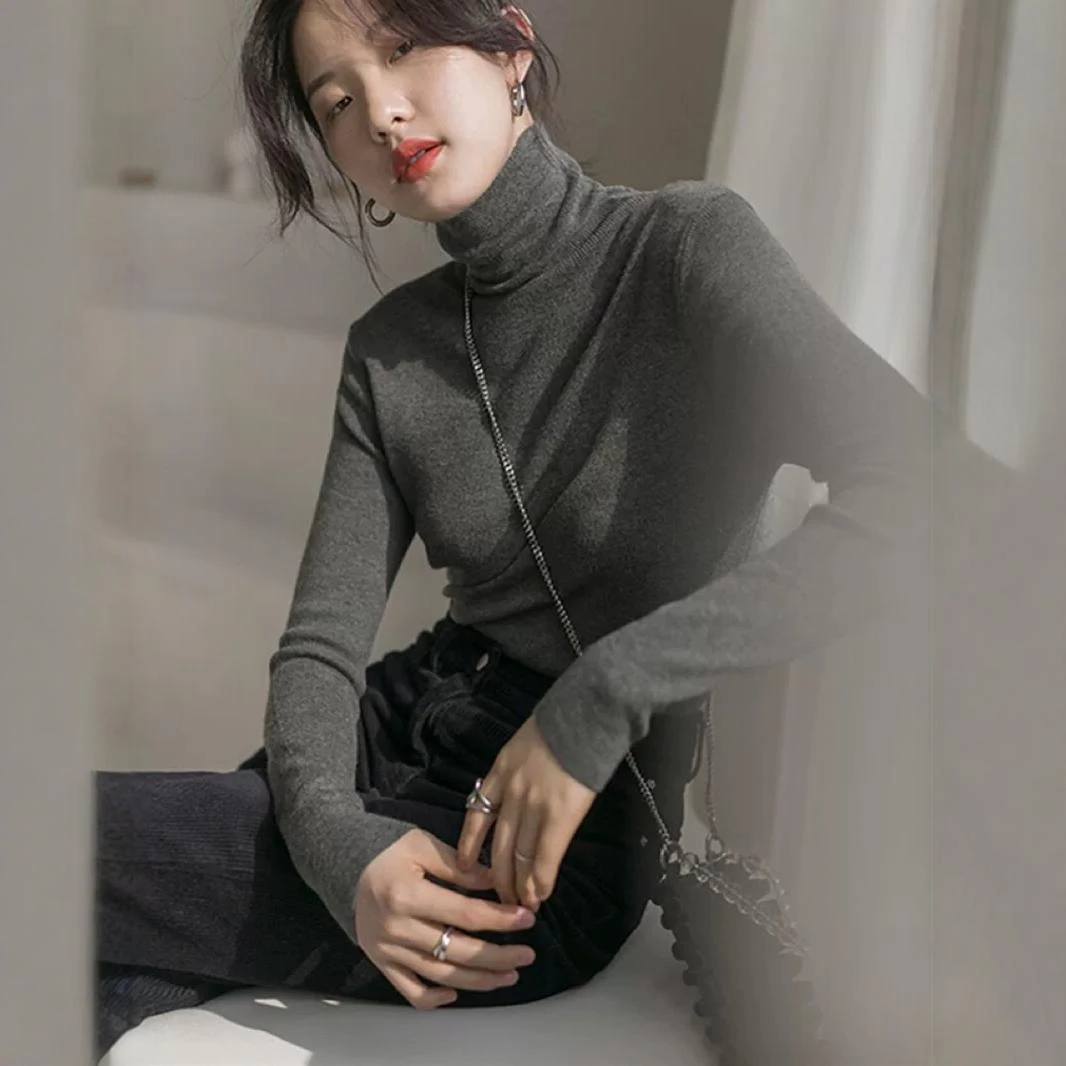 【紫星】24秋冬四季青简韩高领针织打底衫女秋冬1200克超厚打底衫