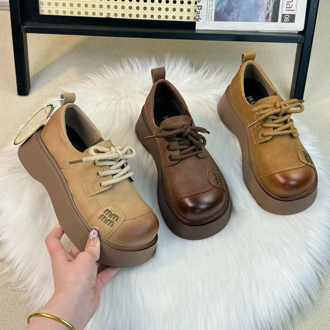 春季新款乐福鞋女2025春夏厚底增高单鞋复古字母英伦风百搭小皮鞋