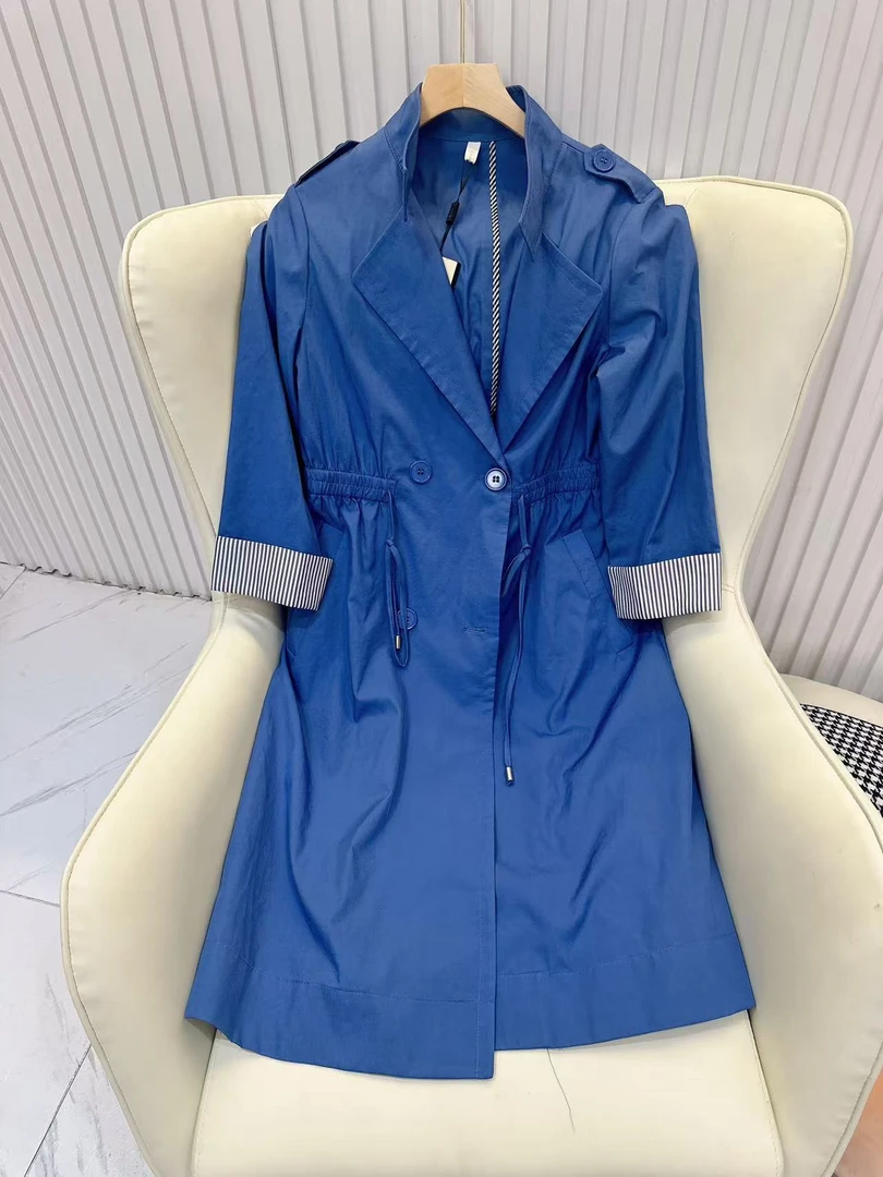 【W025蓝色风衣】萱萱专属2025新款时尚气质春秋蓝色风衣外套