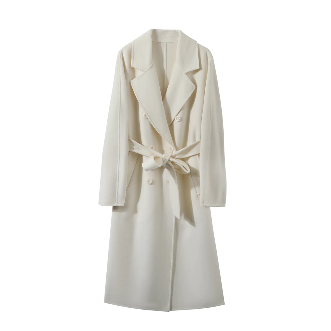 美丽诺羊毛双排扣轻奢气质秋冬羊毛大衣25801