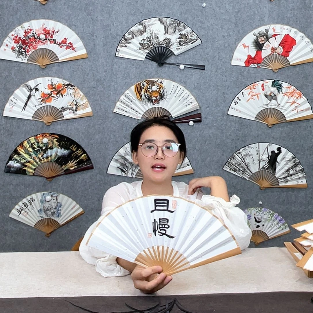 国画6寸水磨玉竹-纯手绘-文玩扇骨（默认粘好）