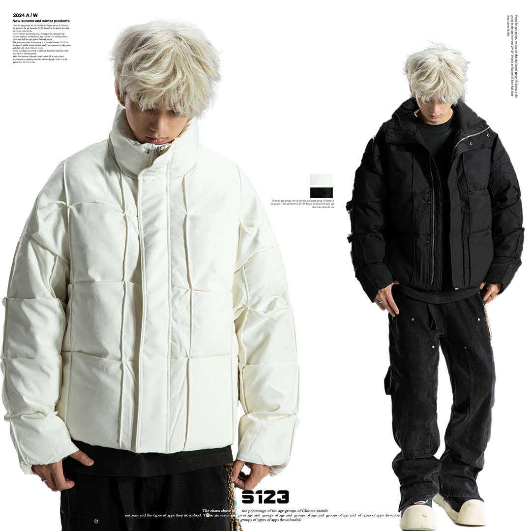 冬季纯色廓形宽松立领羽绒服外套男百搭保暖加厚情侣面包服82001