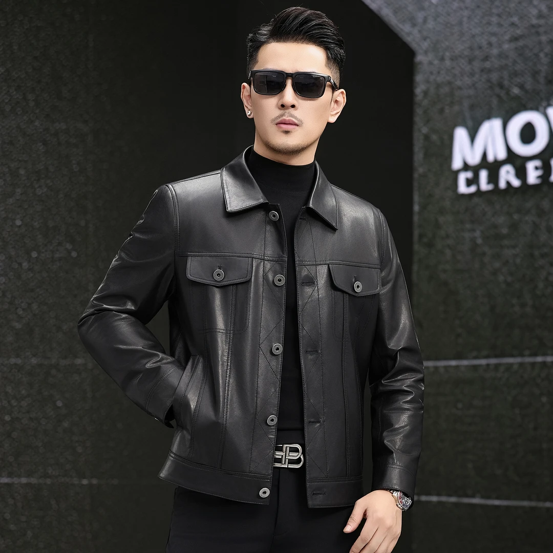 2025秋季新款真皮皮衣男翻领高档全植鞣绵羊皮夹克短款时尚外套潮