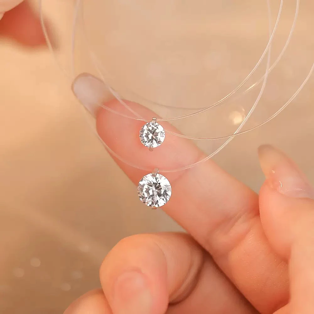 铜合金项链 A1161人鱼泪小众单钻鱼线项链闪钻珠宝简约精致饰品