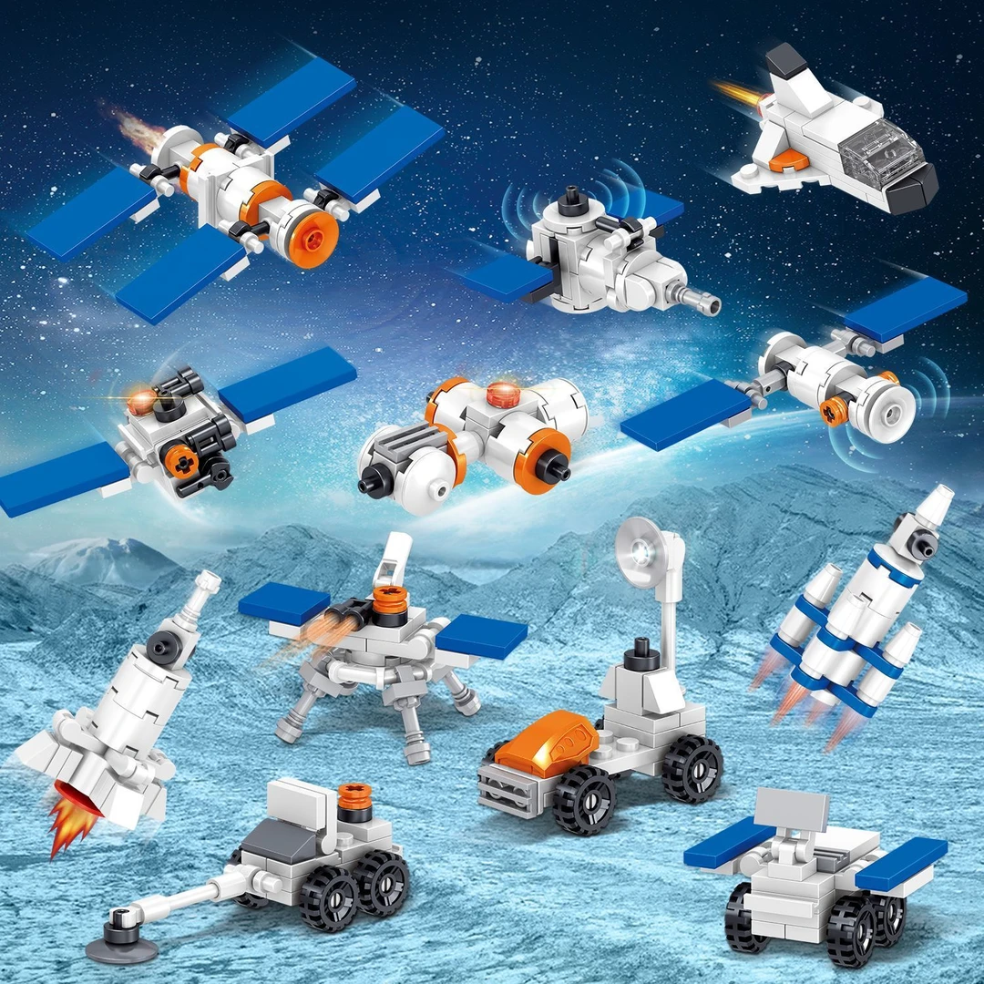 航天积木十二合一益智拼插积木玩具火箭飞船卫星空间站积木