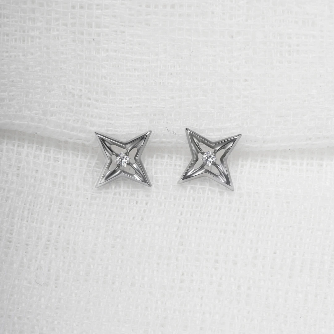 钛合金耳饰 F316钛合金耳钉0.9牙闪耀星星耳钉镂空四芒星耳垂钉