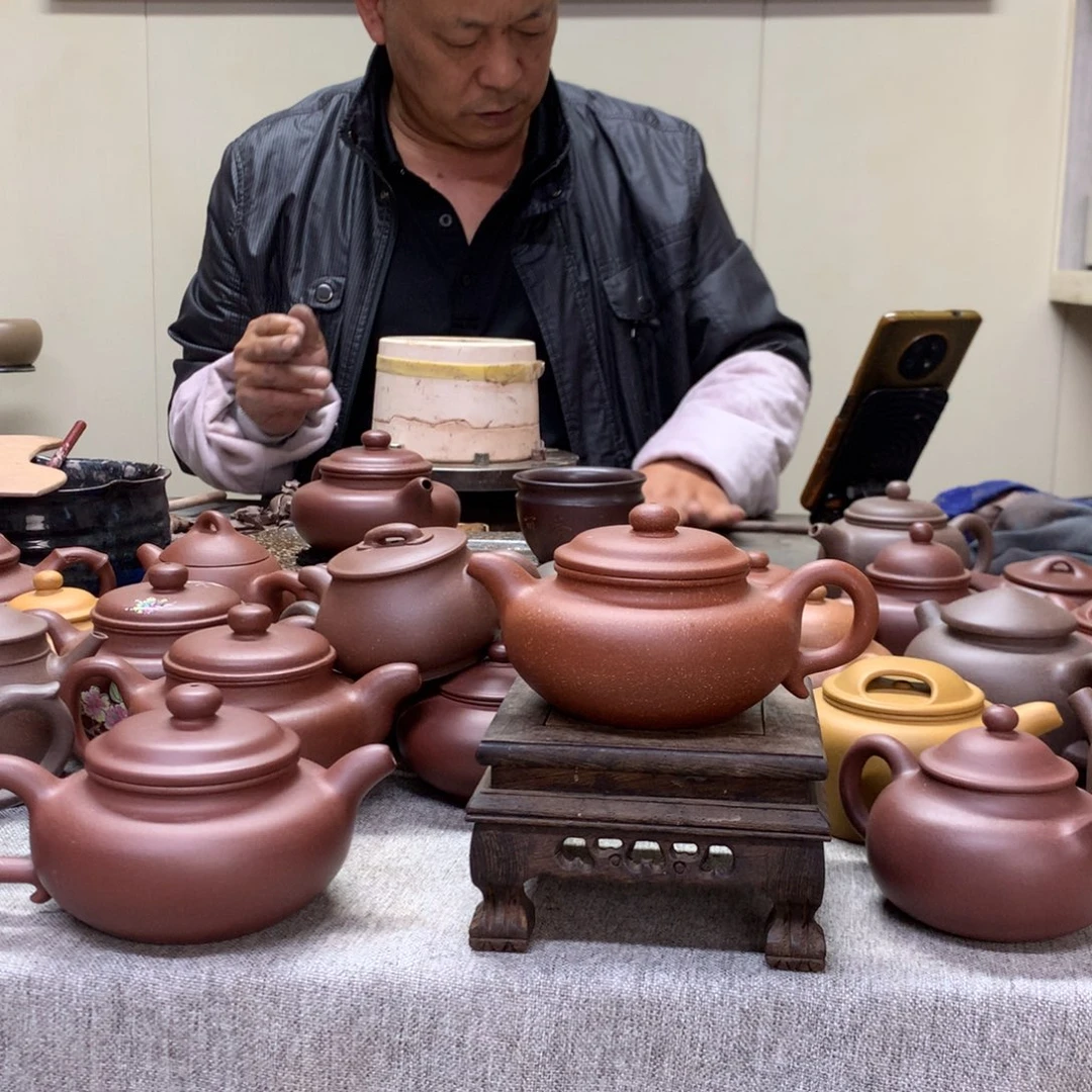 紫泥茶壶红降坡仿古230 C半手工制作