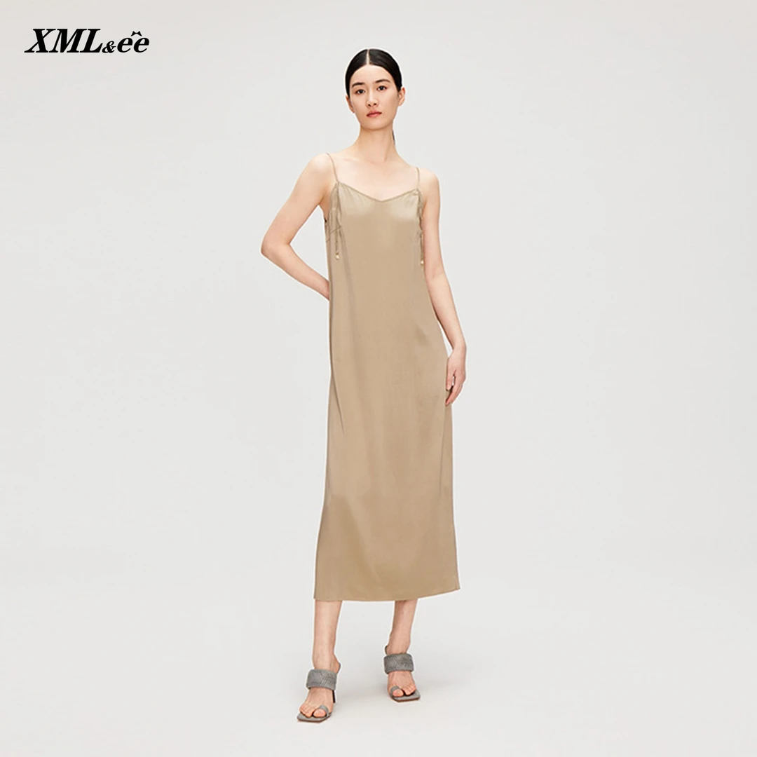 XMLee艾米尔 100%桑蚕丝百搭显瘦吊带连衣裙 X414L4396