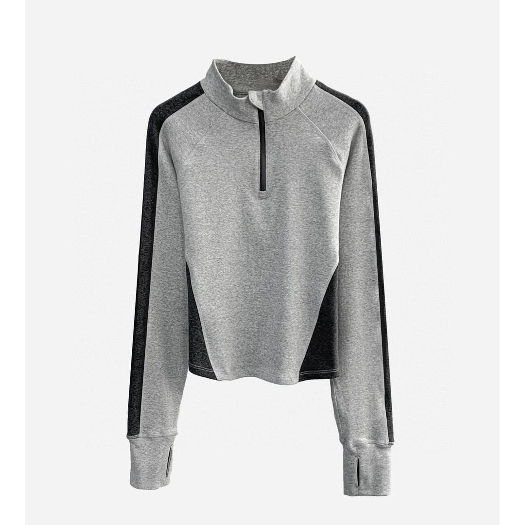 笑老板【露思拼接长T】新款甜辣百搭撞色半拉链高领拼接肌底衣