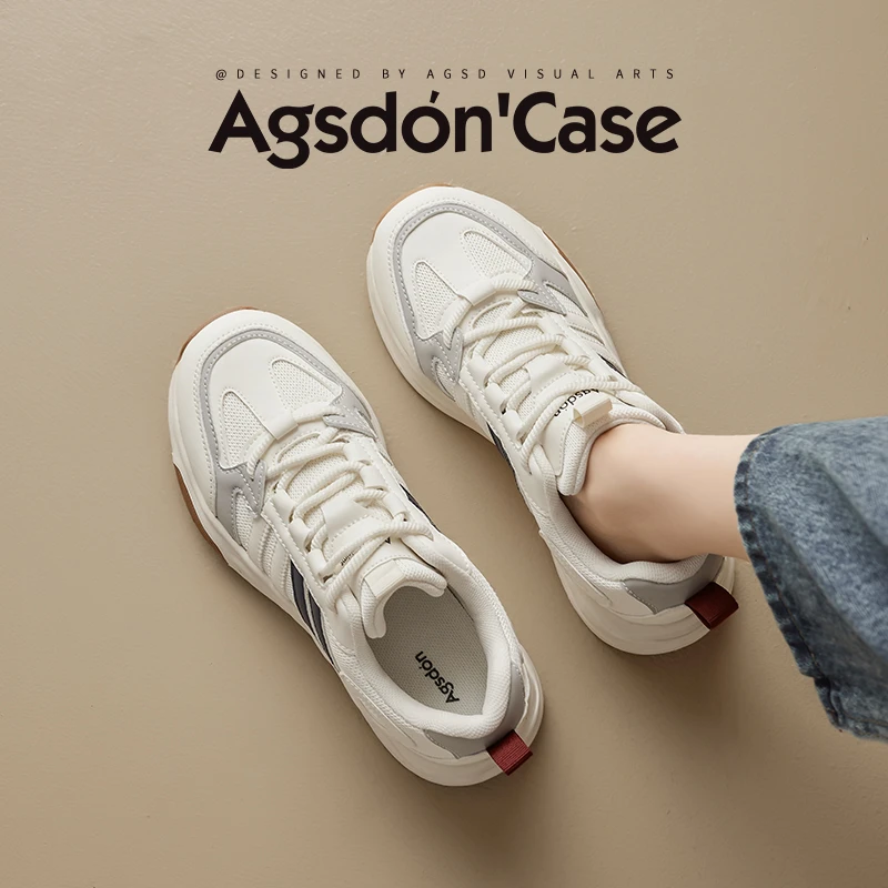 奥古狮登厚底阿甘鞋女2025春季时尚德训鞋软底增高运动小白鞋H