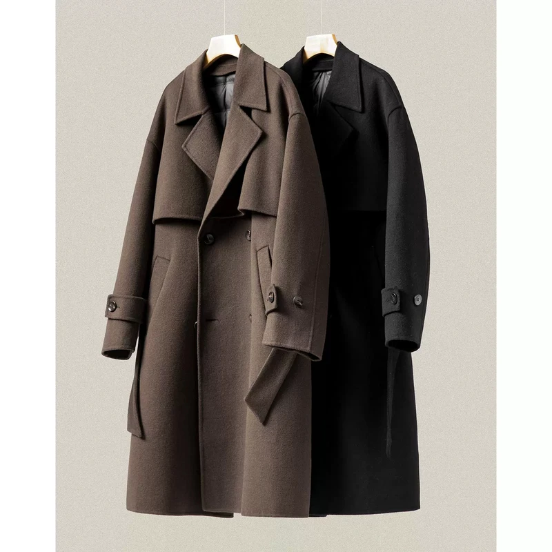 可拆卸羽绒双面呢中长款大衣男士冬季保暖羊毛呢子外套