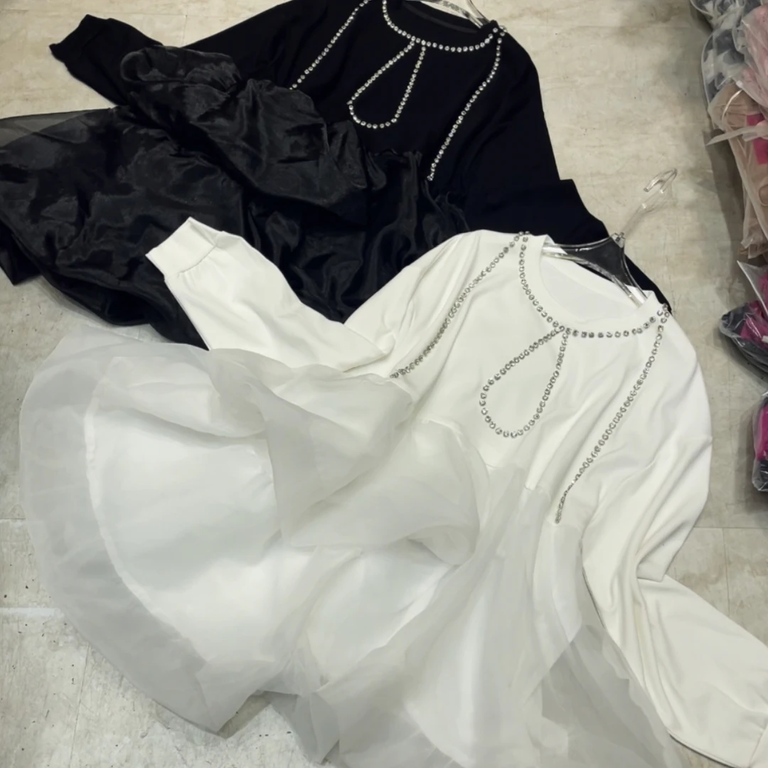 刘媛媛潮牌 实拍改25112钻钻宽松大版显瘦网纱连衣裙