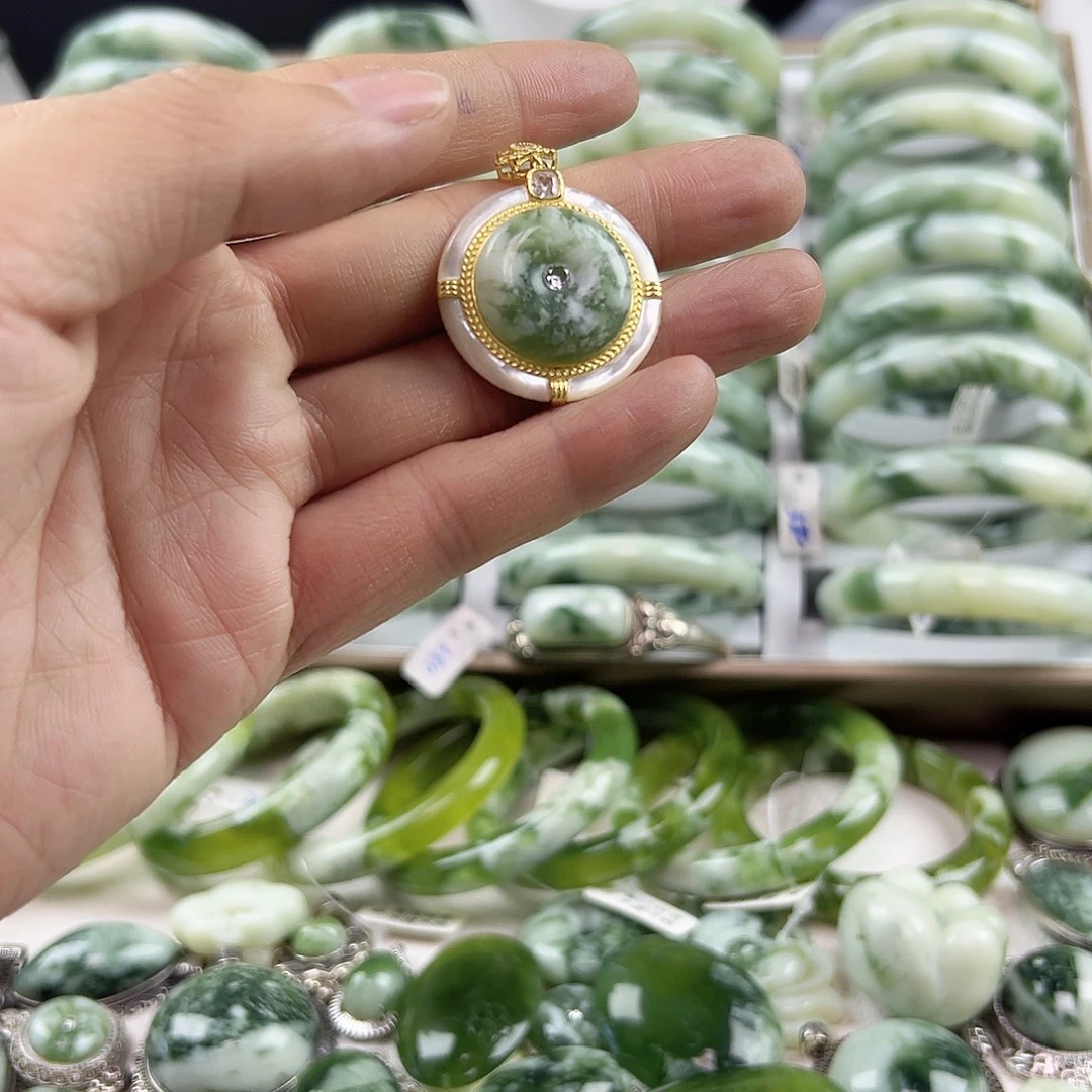 蛇纹石玉银S925镶嵌戒指