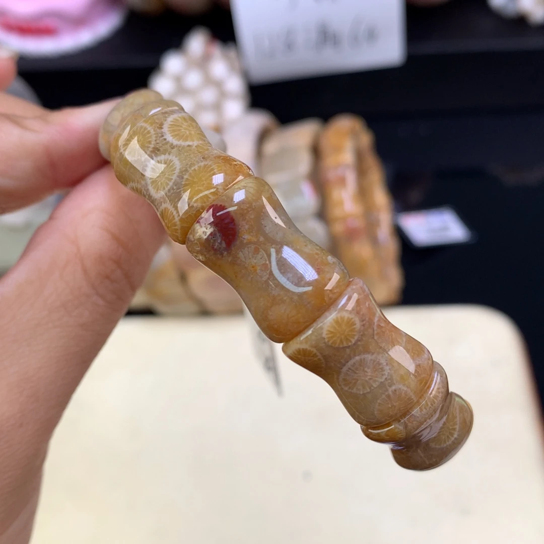 硅化珊瑚（珊瑚玉）未镶嵌吊坠(赠链)五折竹节手排（52号）