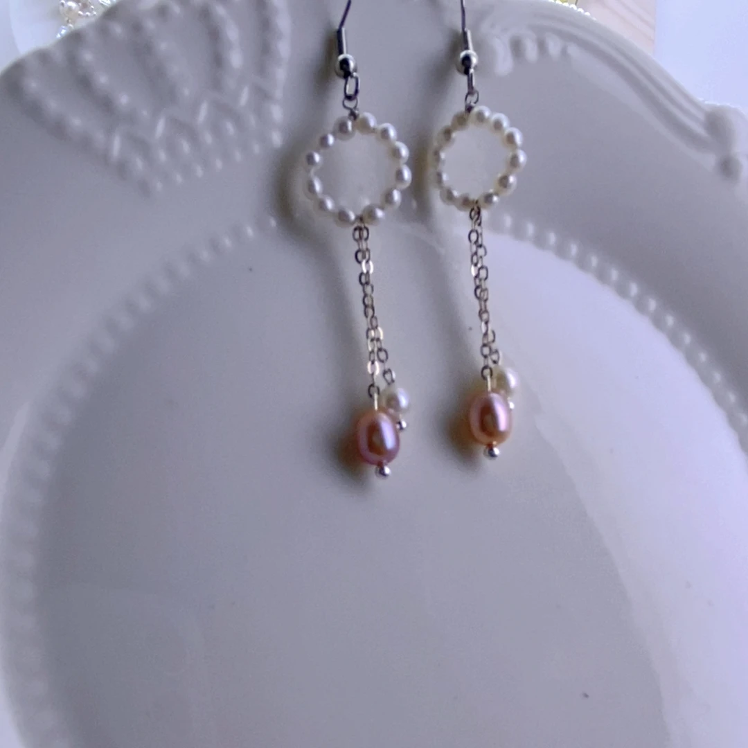 银S925镶嵌淡水珍珠耳饰