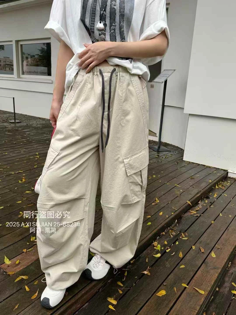 KM休闲工装裤百搭直筒休闲风高腰多口袋8823-25106