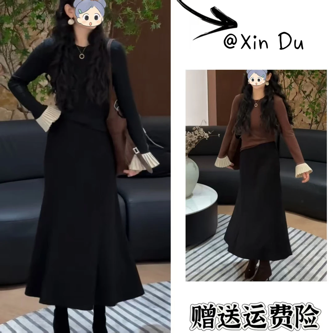 2025秋季新款时尚显瘦气质女士网红洋气两件套百搭款D23413
