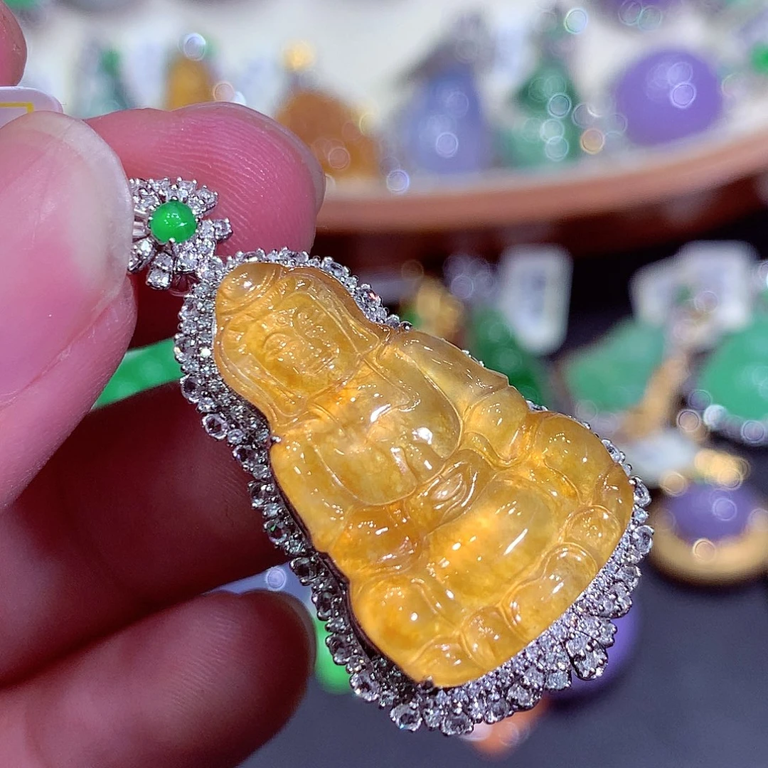 翡翠18K金镶嵌吊坠(不含链)