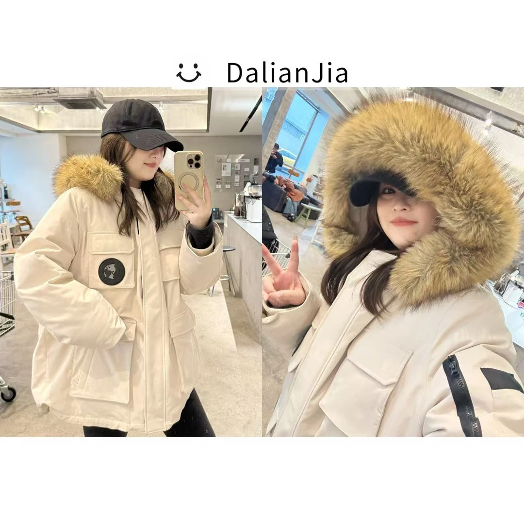 晶咕佳佳【冒险家】毛领可拆多口袋工装羽绒外套环保毛时尚加厚