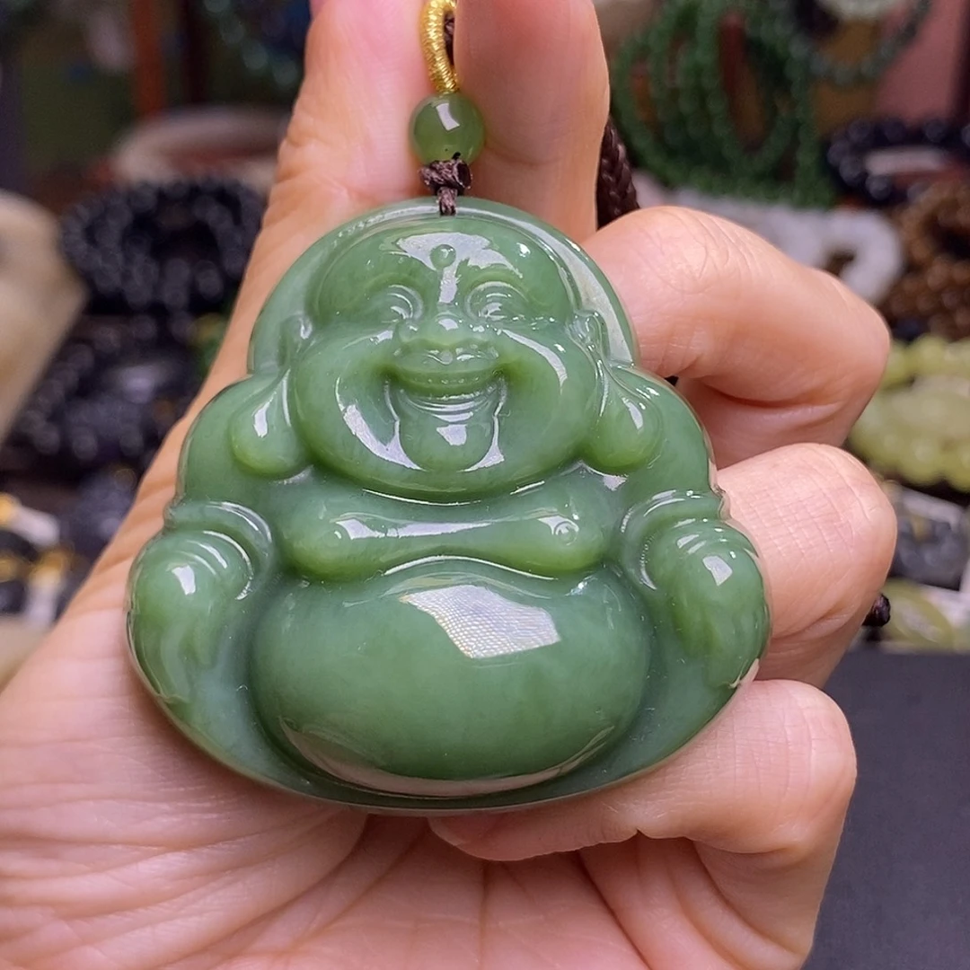 上***-和田玉未镶嵌颈饰碧玉粉绿大佛公镯芯福利清货