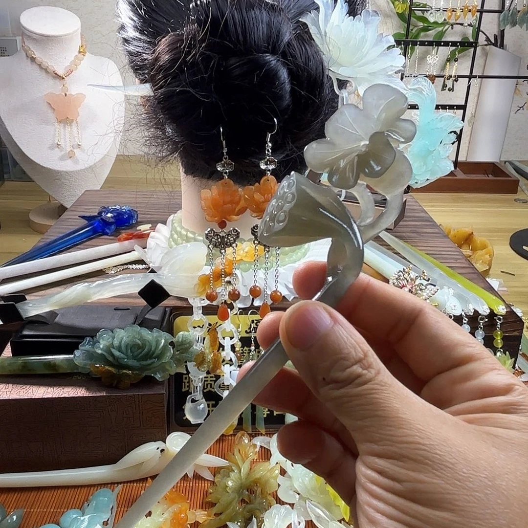 蛇纹石玉合金发饰