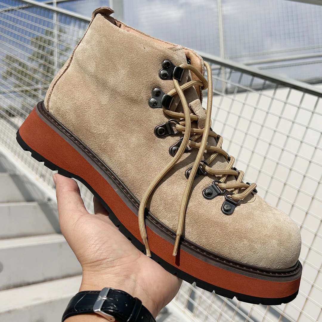 2025秋冬新款复古反绒牛皮厚底男士马丁靴加厚时尚工装真皮短靴