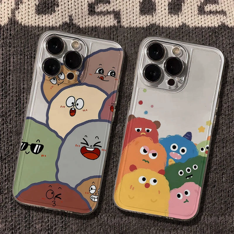 治愈表情土豆小怪兽适用苹果14手机壳iPhone15透明软16promax防摔