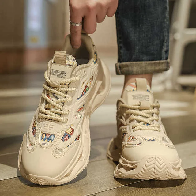 网红男鞋2025新款夏季透气帆布跑步运动鞋男士潮牌百搭厚底老爹鞋