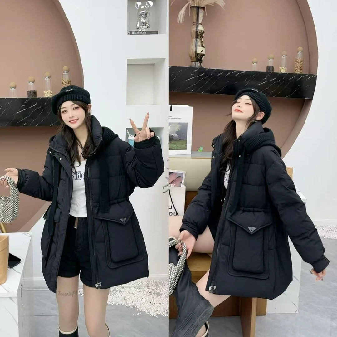 嘎嘎服2024连帽中长款加厚时尚洋气宽松爆款潮流棉衣外套#08