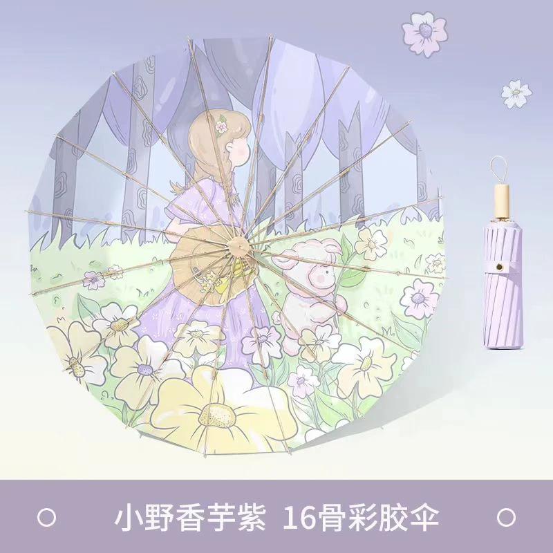 多伞骨彩胶防晒太阳伞防紫外线晴雨两用便携遮阳伞折叠抗风