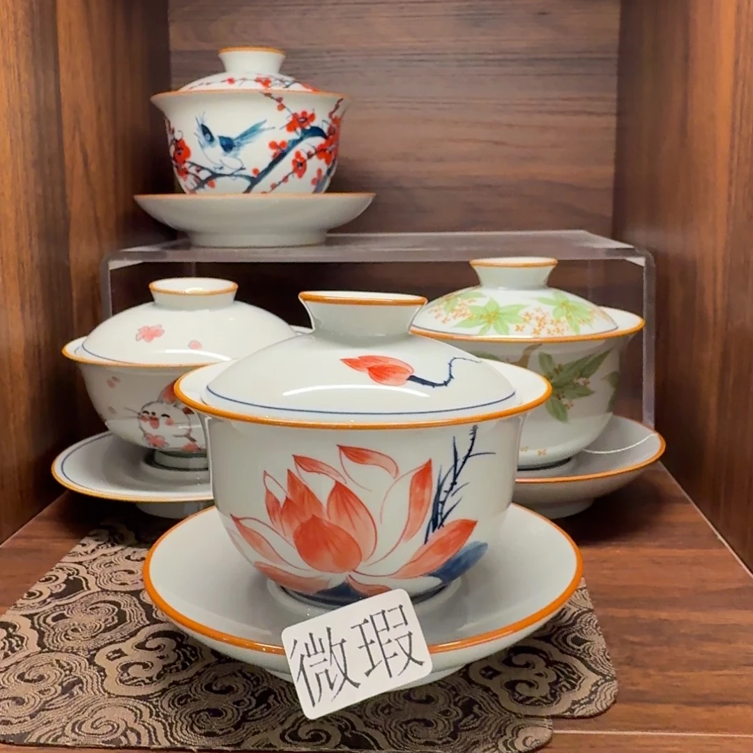 釉下手绘茶具微瑕