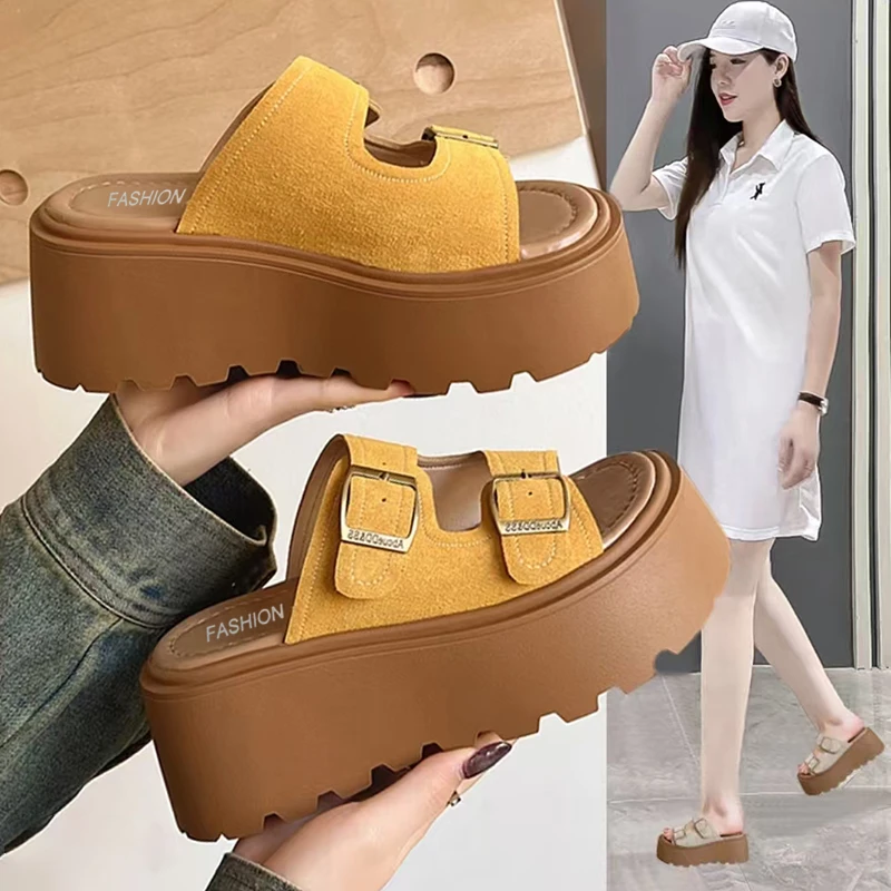 夏季小个子勃肯拖鞋女外穿2025新款夏厚底增高5厘米一字博肯凉拖