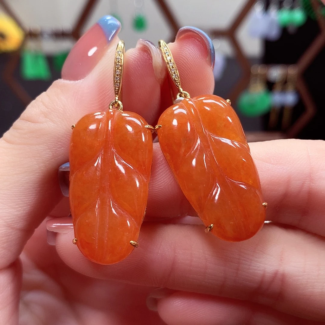 翡翠耳饰18K金镶嵌天然翡翠