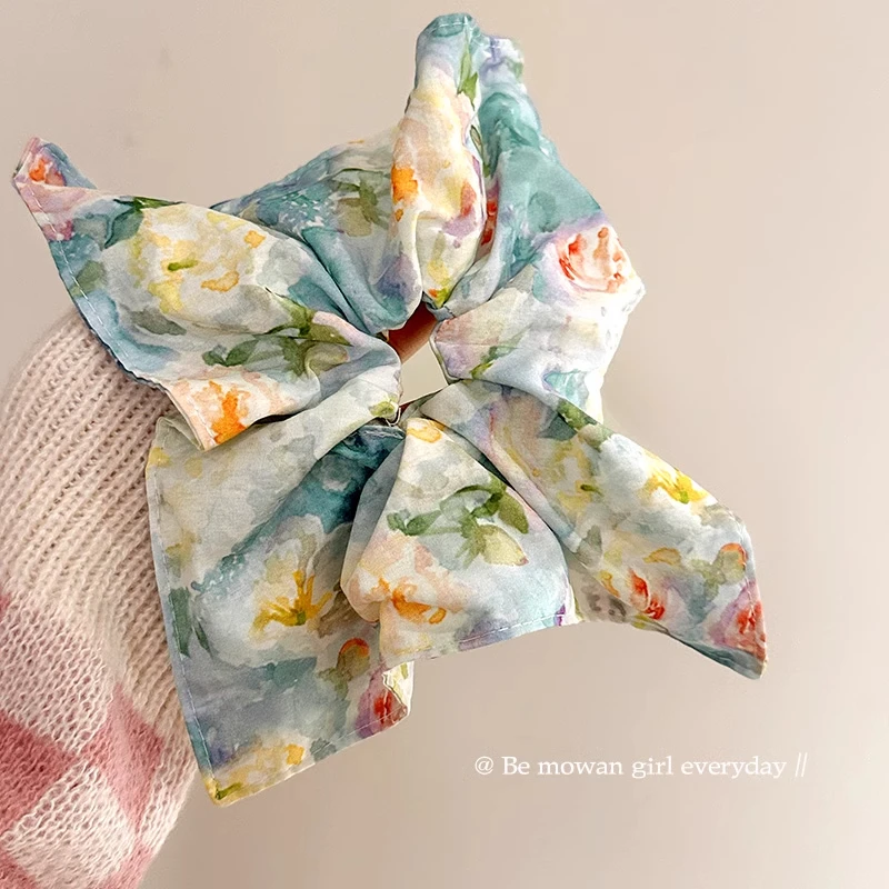 小清新油画碎花方巾大肠发圈女大号高马尾头绳慵懒风春季新款发绳