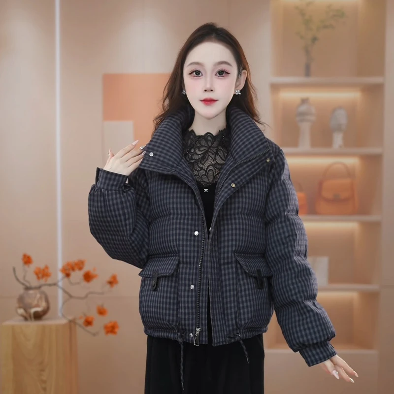 2025年冬季新款气质时尚洋气百搭保暖加厚短款格子羽绒服#25-B53