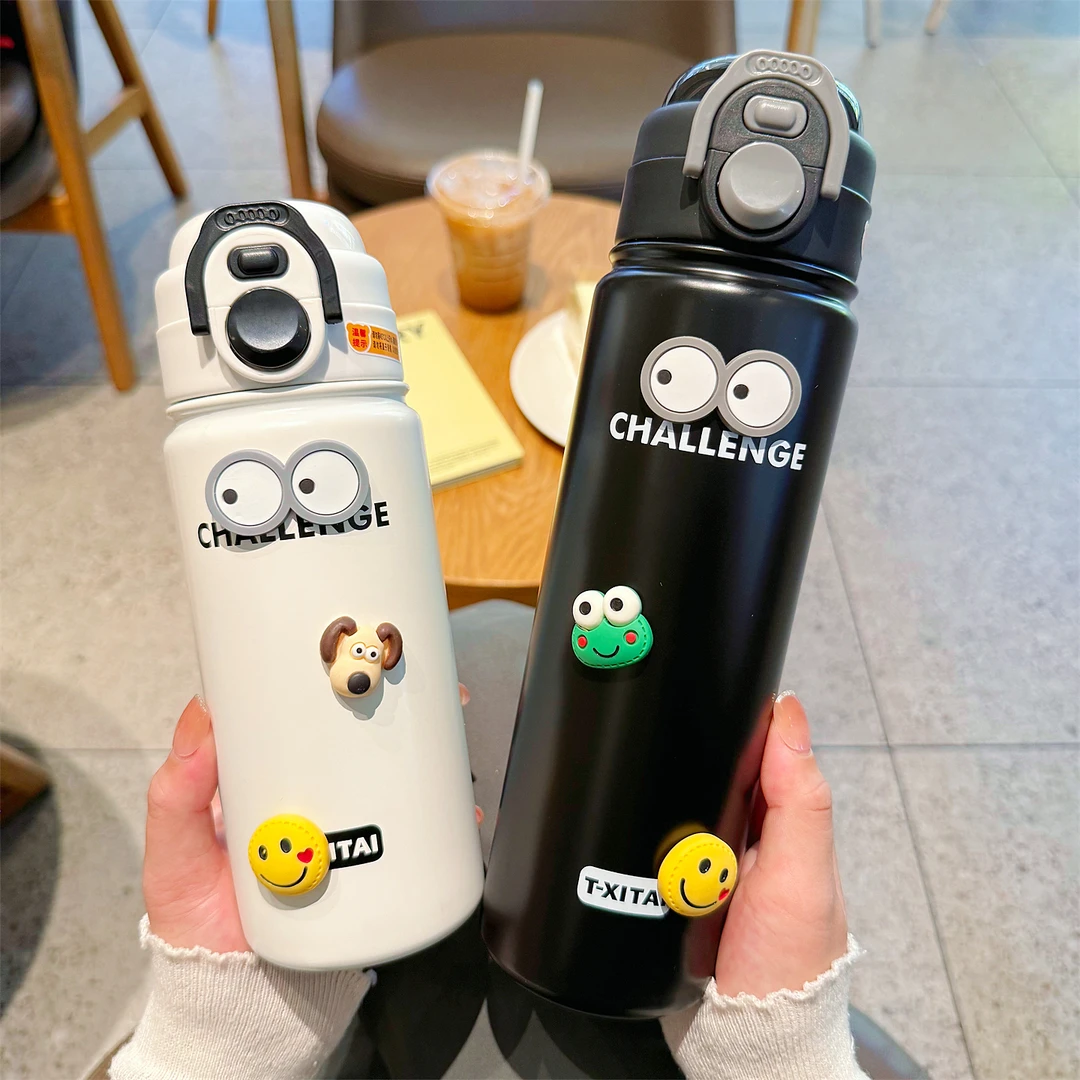 简约大容量带吸管双饮保温杯男女网红高颜值水杯学生运动便携杯子