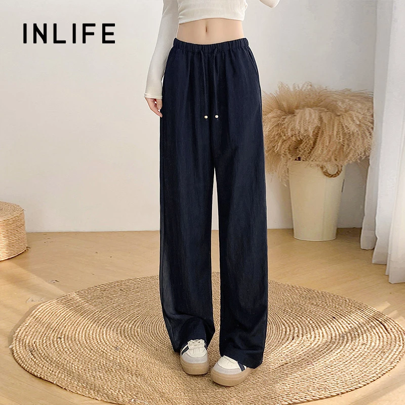 inlife高腰垂感休闲裤薄款宽松直筒裤窄版显瘦阔腿裤TOC-25C1K795