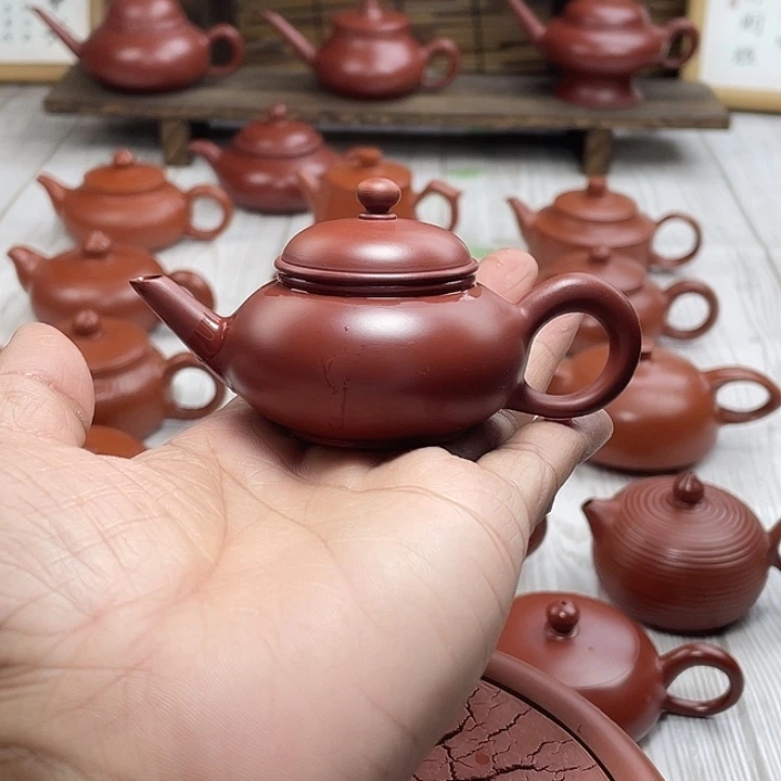 H*潮州朱泥手拉壶扁水平壶