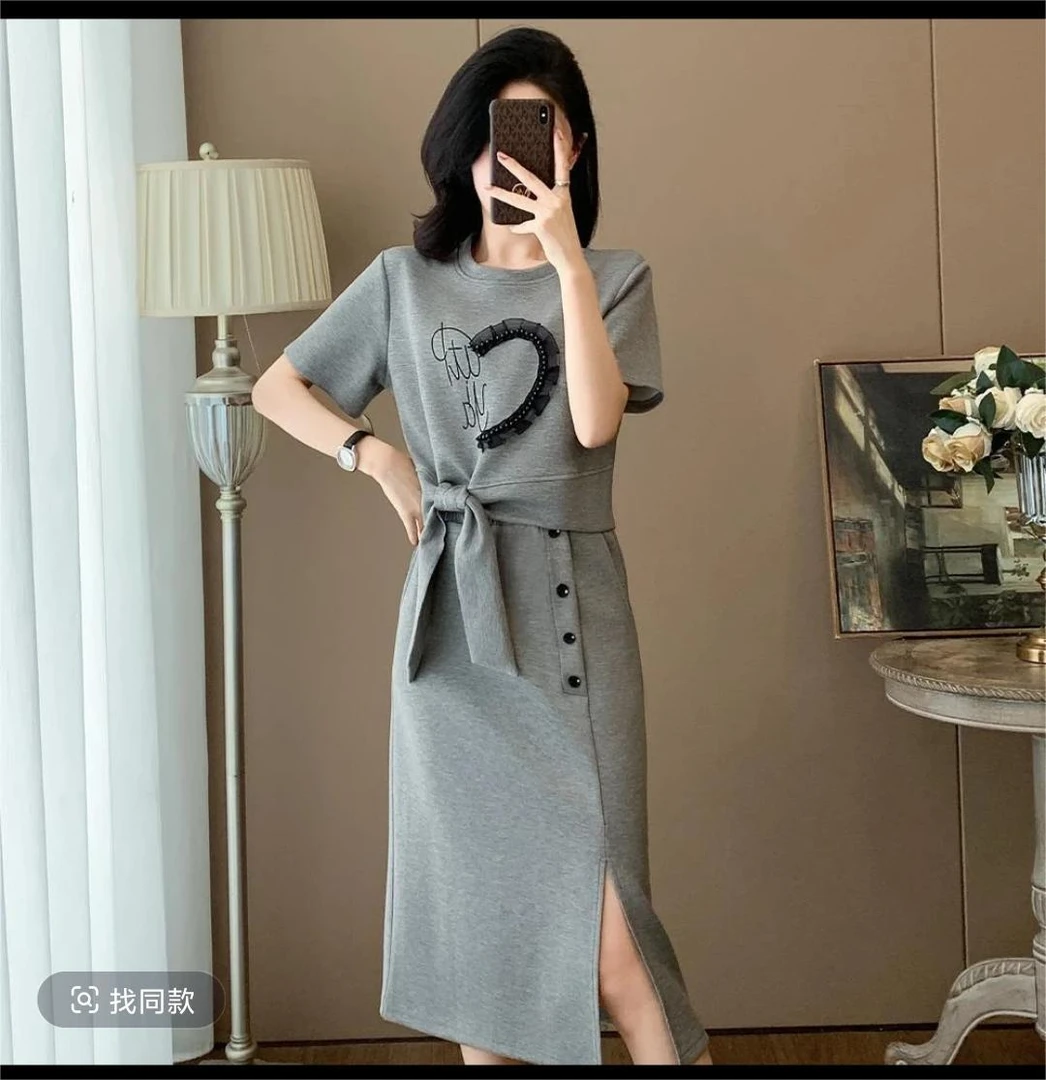 2025新款休闲风小个子套装高腰时尚套装名媛短袖气质法式裙子包臀