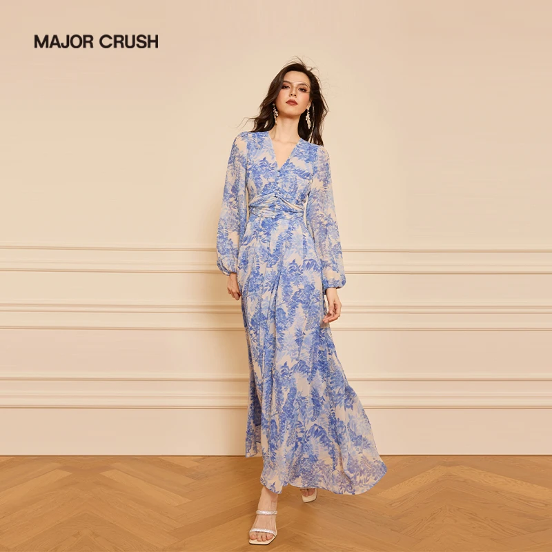 MAJOR CRUSH经典大摆云朵慕斯收腰印花连衣裙6519