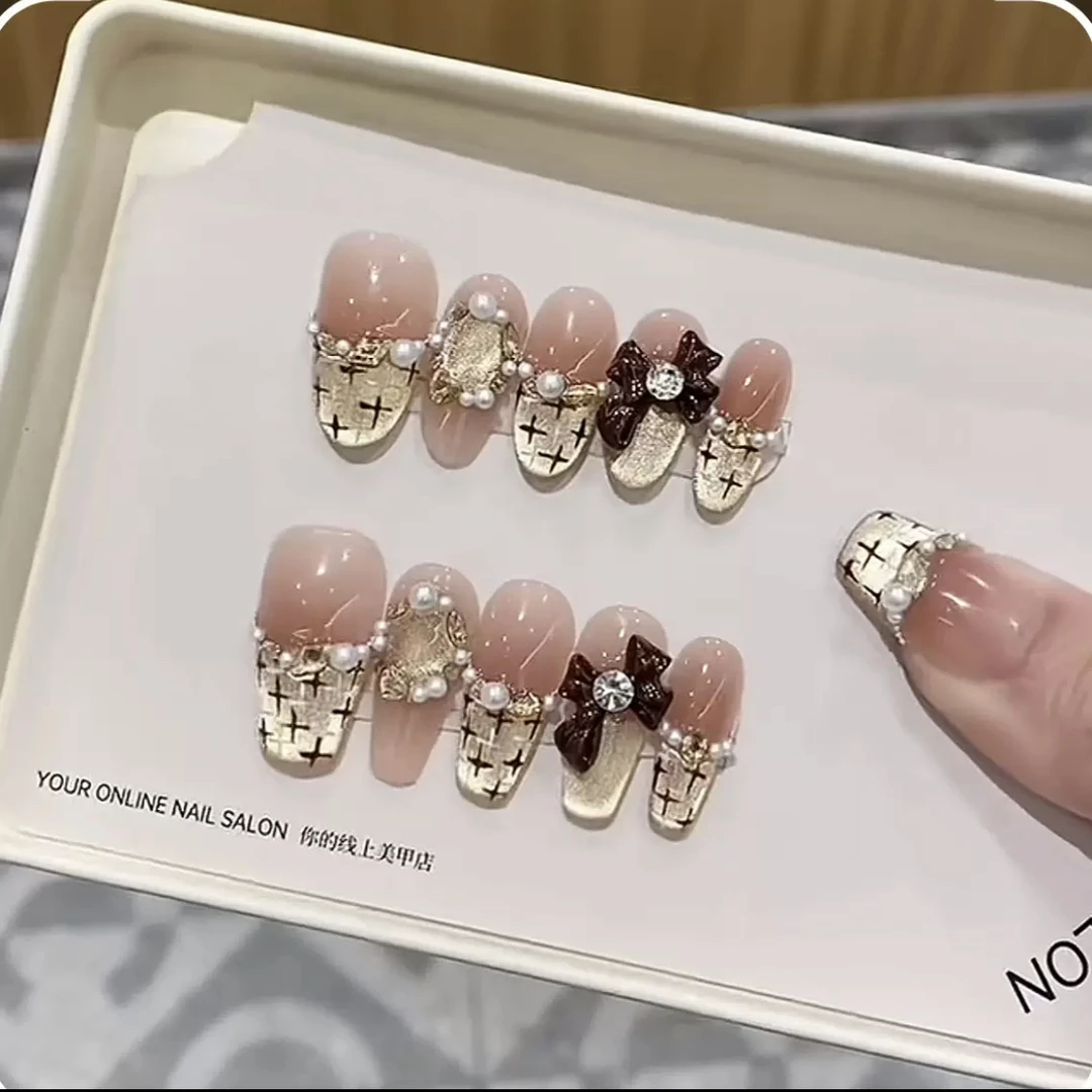 【可可小香风】纯手工穿戴甲高级轻奢穿猫眼戴式美甲贴长款显白百搭