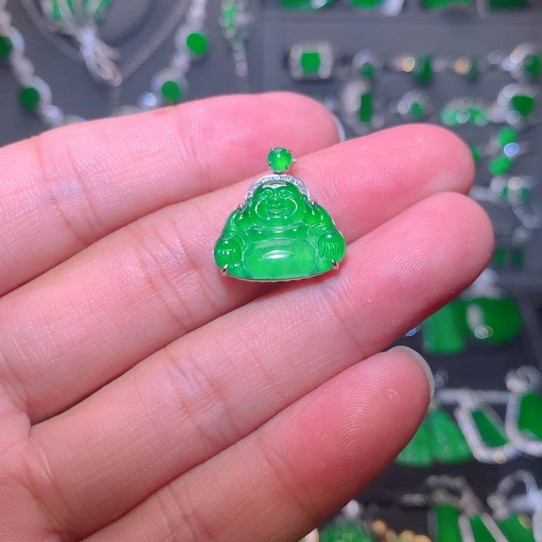 翡翠18K金镶嵌吊坠(不含链)天然翡翠