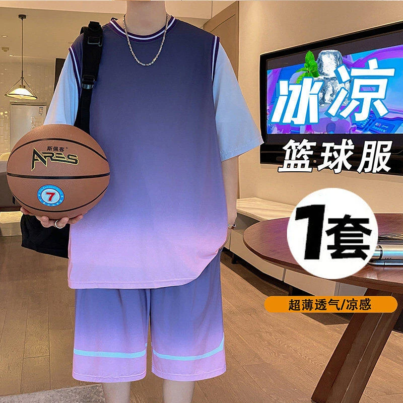 啄木鸟夏季冰丝速干t恤男孩初中高中学生篮球服大童短袖运动套装