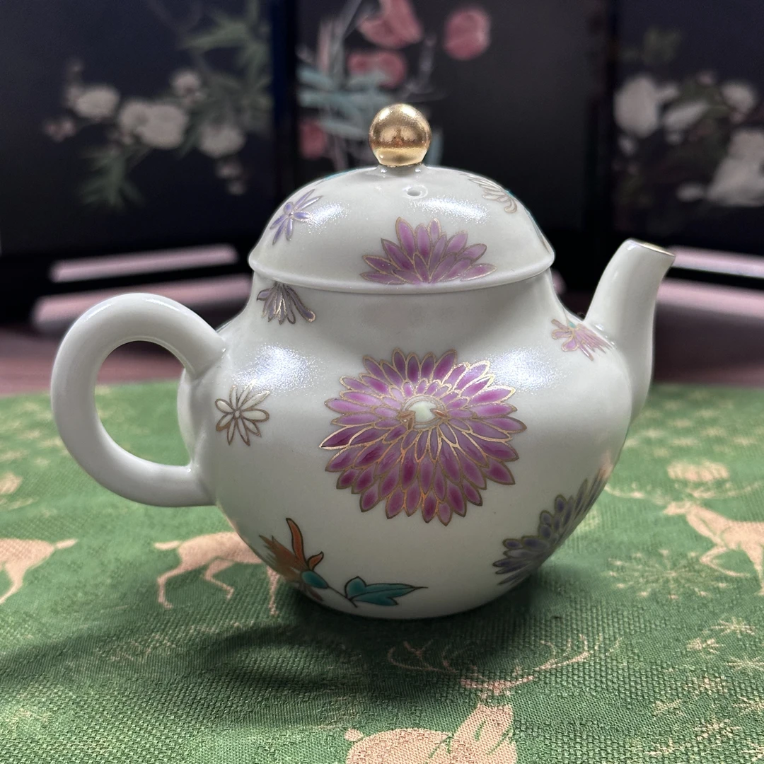 【雨溪山房】珐琅彩秋月玲珑泡茶壶YX081