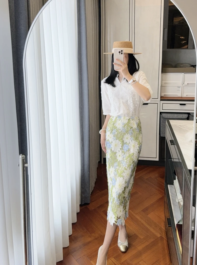 2025春夏【春日盎然-75cm中裙】高定重磅水溶绣花半身裙