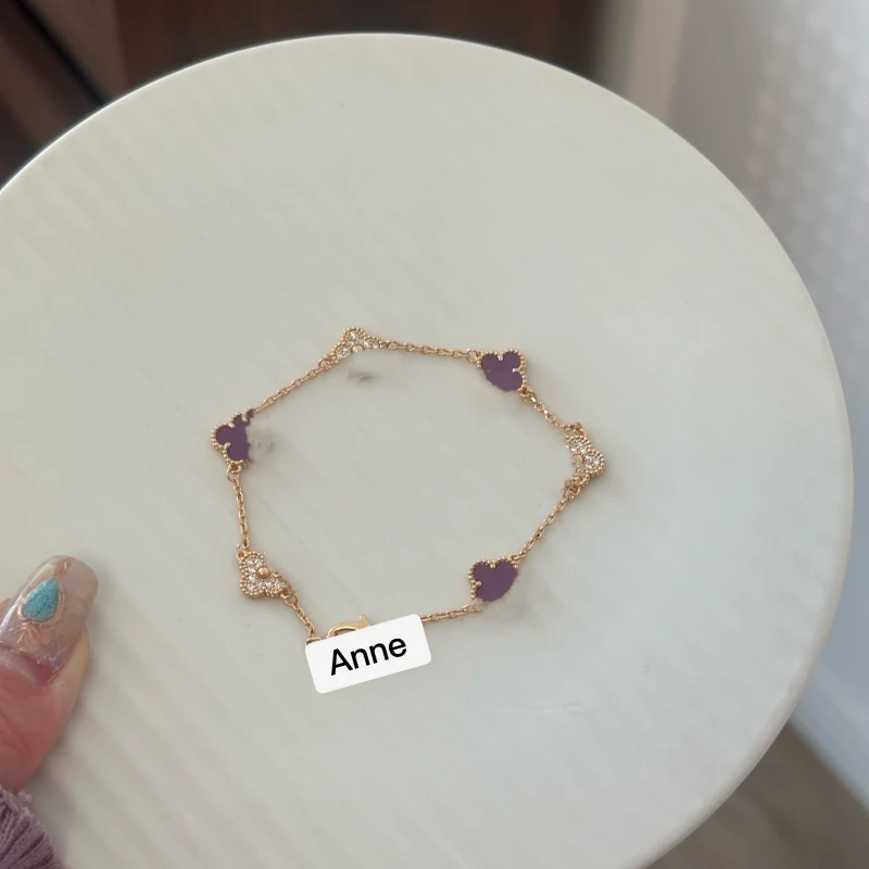 铜合金手链 紫色迷你五花四叶草间锆拼接手链【S291】