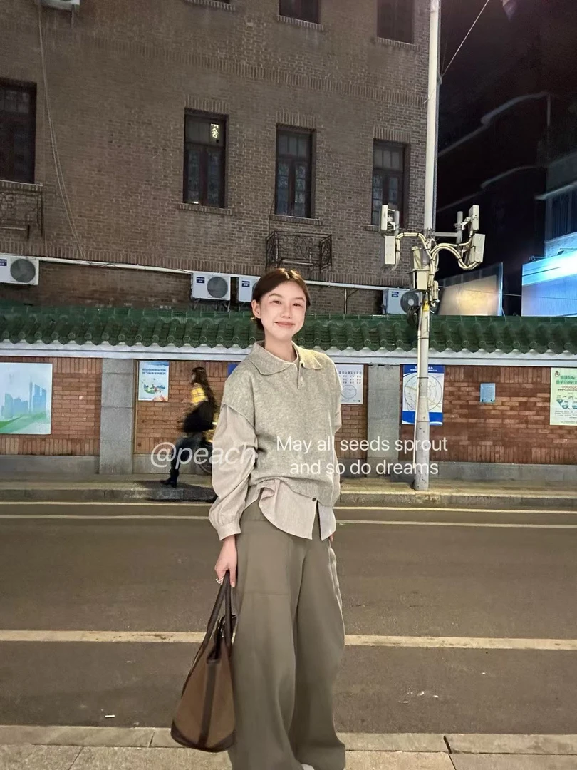 Peach自制 高级感软糯翻领针织短袖马甲毛衣上衣 829