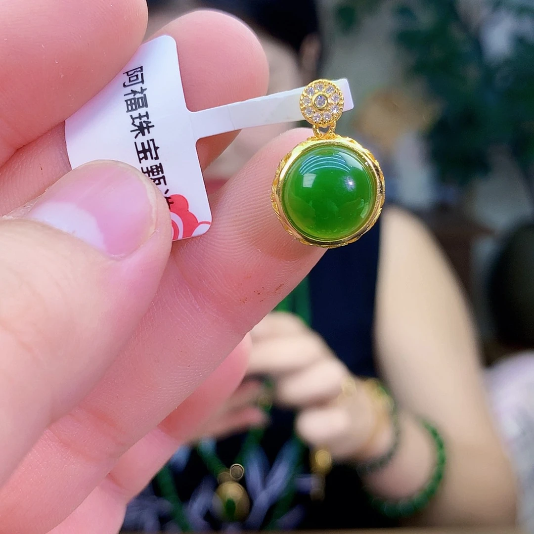 吊坠(不含链)银S925镶嵌和田玉（碧玉）吊坠